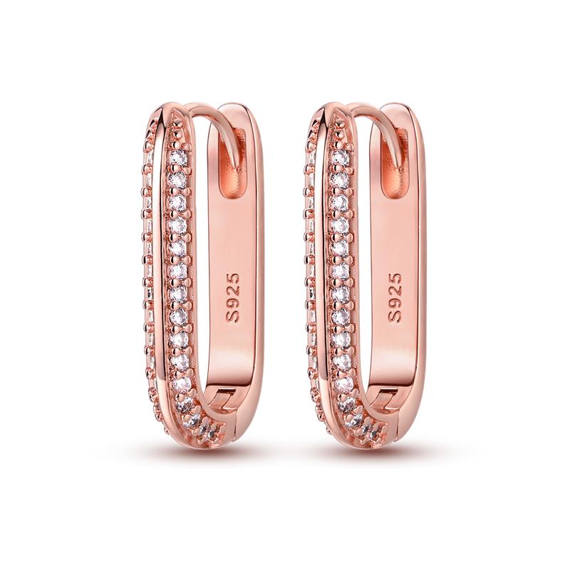 925 Silver U Shaped Inlay CZ Zircon Hoop Earrings Geometry Line Simple Women Girl Evening Party Brithday Gifts Jewelry
