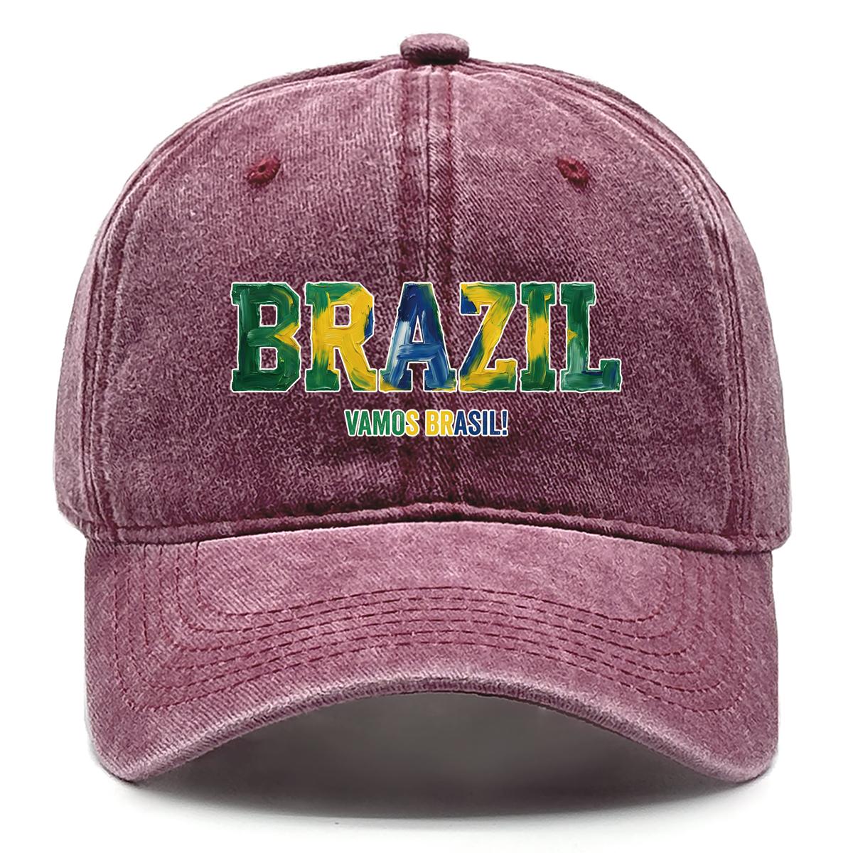 

Sun Hat With BRAZIL VAMOS BRASIL Flag Printed , Adjustable Baseball Hat Fashion Solid Color Sporting Leisure Dad Hat as the picture