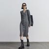 High-end cold knitted v-neck long-sleeved dress niche design temperament socialite new women