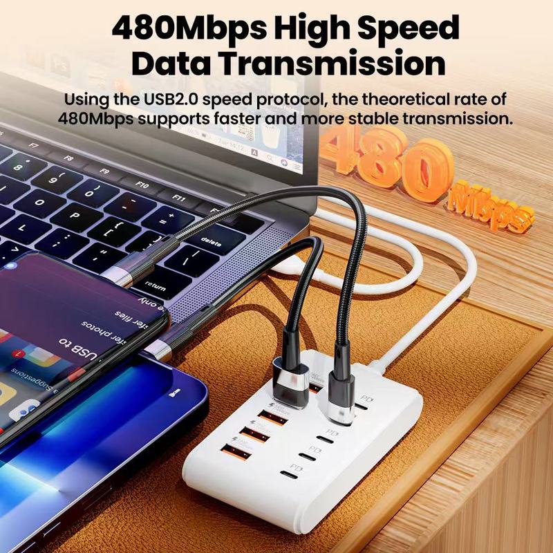 10 Ports USB Charger Fast Charging Power Strip USB Type-C Electrical Socket Adapter For Home Office Desktop Charging Station