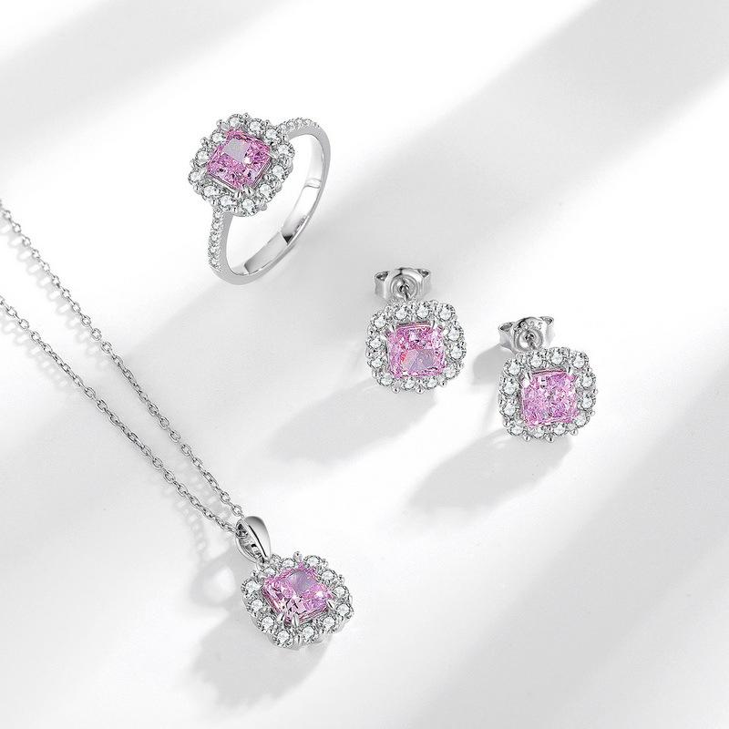 New S925 Sterling Silver Square Diamond Ice Cut High Carbon Diamond Pendant Clavicle Chain