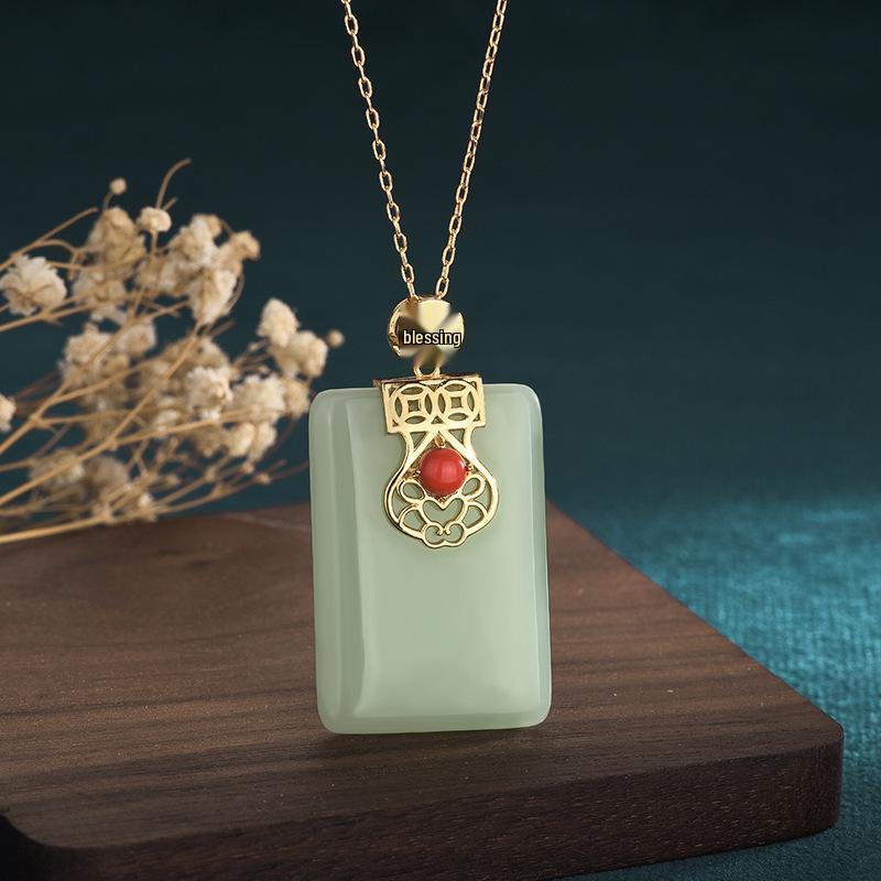 

Chinese Style Ancient Gold-Plated Jade Pendant Necklace with Fu Character