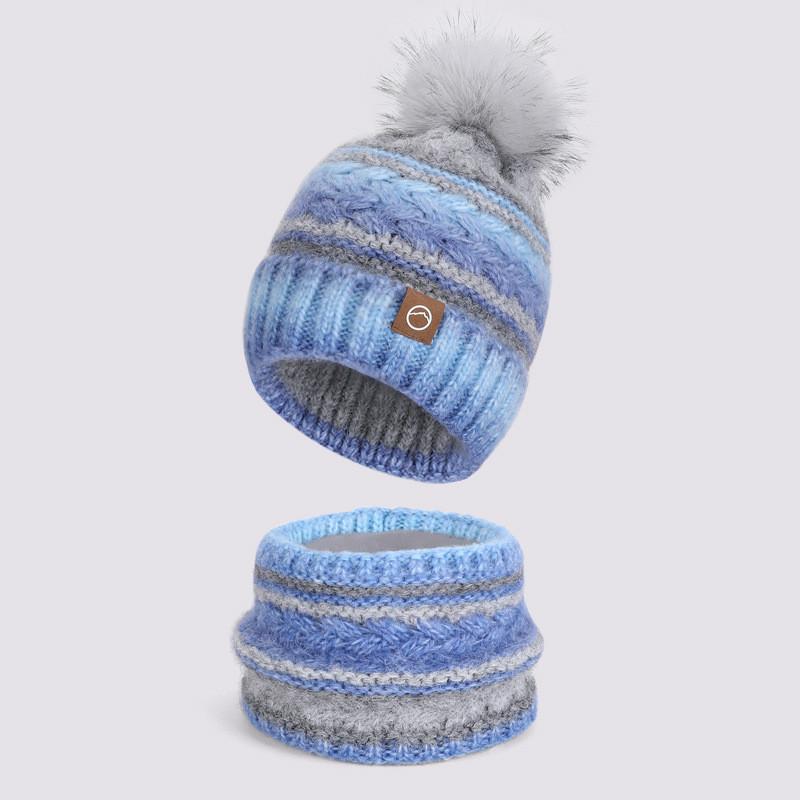

Winter Knit Hat And Neck Warmer Set For Women With Fleece Lining Outdoor Cold Weather Protection Blue