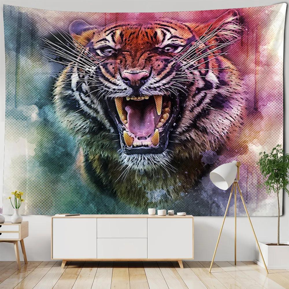 Blanket Curtain Home Bedroom Living Room Decoration Animal Ferocious Tiger Wall Hanging Tapestry Art