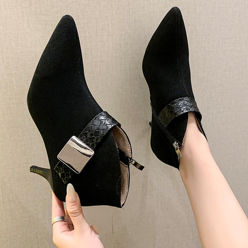 

Женские ботильоны из замши с острым носком на среднем каблуке, сексуальная обувь 2025 года, модные туфли-лодочки в готическом стиле, зимние дизайнерские туфли Chelsea Botas De Mujer 41 чёрный
