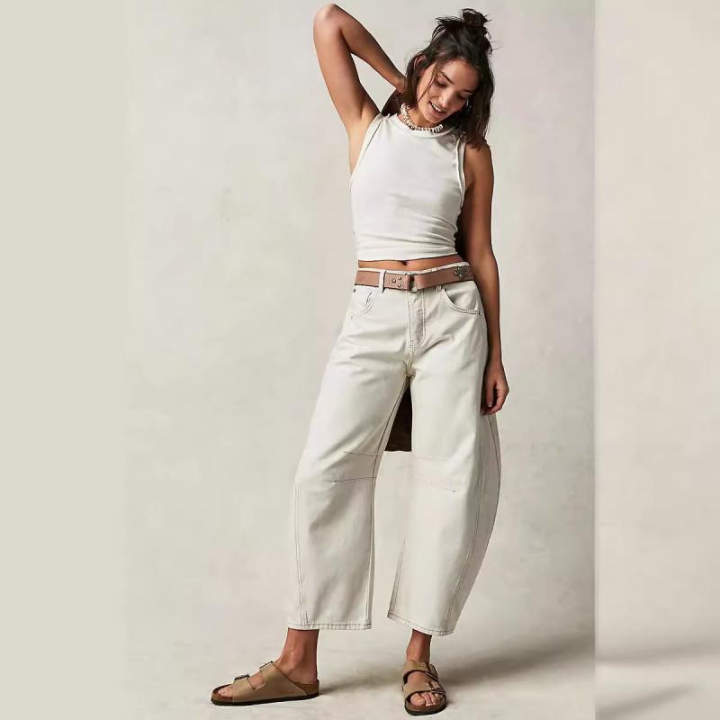 2026 TEMU Fashion Casual Women's Loose Wide-Leg Pants Mid-Low Waist Washed Denim Trousers