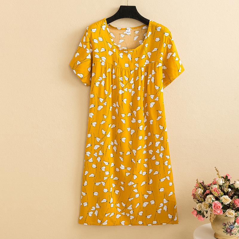 Mom summer dress medium and long pure cotton silk nightdress year-old new Chinese women's knee skirt