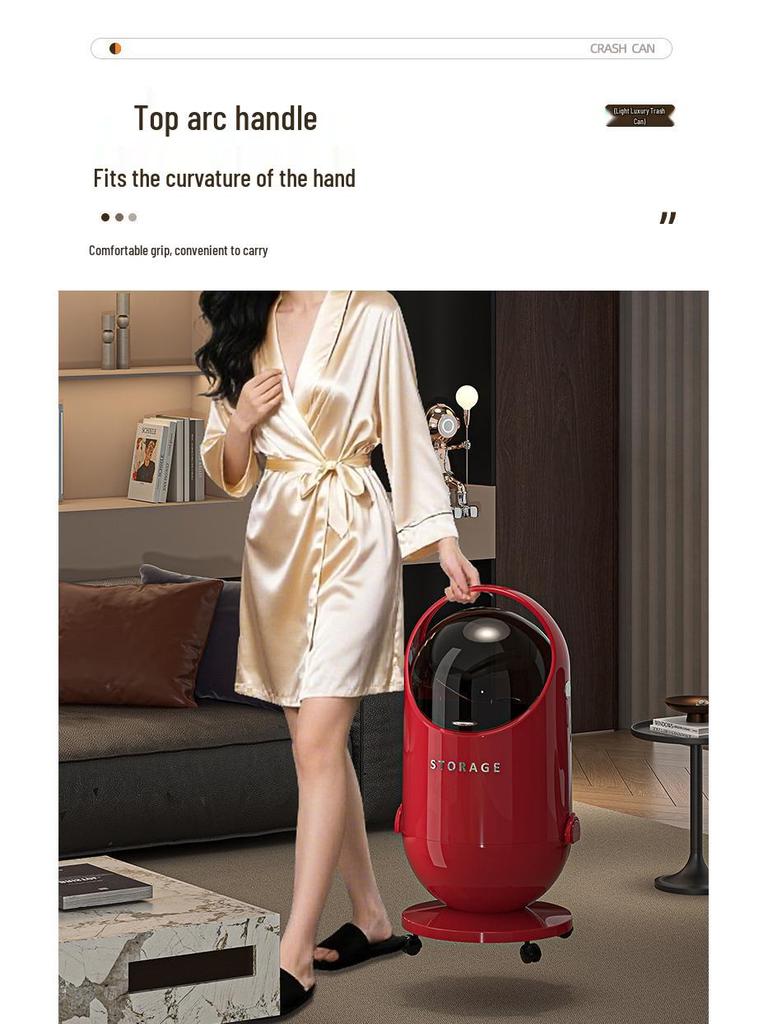 High-End Large Capacity Trash Can with Lid & Wheels for Home: Living Room, Bedroom, Kitchen - No Need To Bend Over, Easily Movable Paper Basket.
