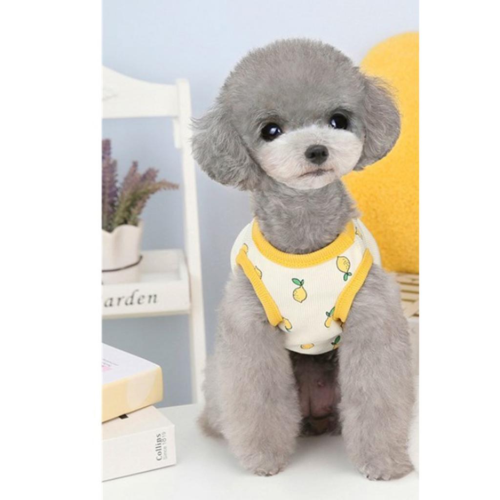 Dog Vest Lemon Pattern Comfortable Lovely Breathable Cotton Dog Clothing Pet Outfit for Summer Beige S