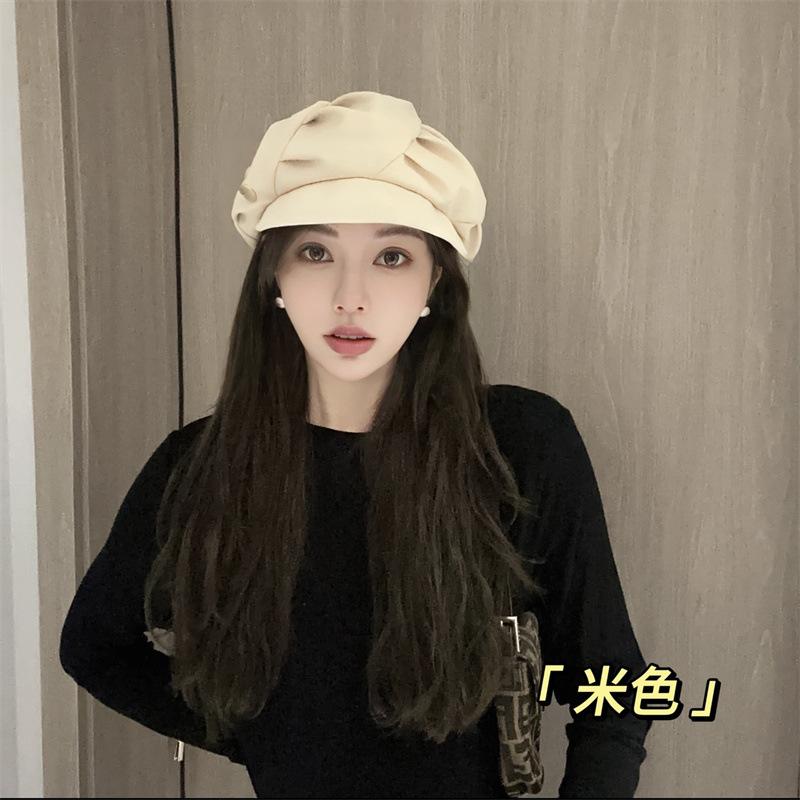 Cloud hat female pleated bag face showing face small octagonal hat travel daily leisure plain short brim beret