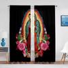 Our Lady Guadalupe Mexican Saint Virgin Mary Floral Sheer Curtains for Bedroom Living Room Kitchen Blinds Window Curtains 2pcs