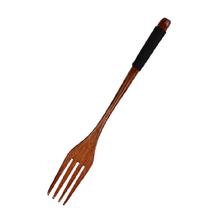 Simple Wooden Spoon Fork Set Long Handle Design For Deep Container Natural Finish Kitchenwares Durable Cooking Utensils