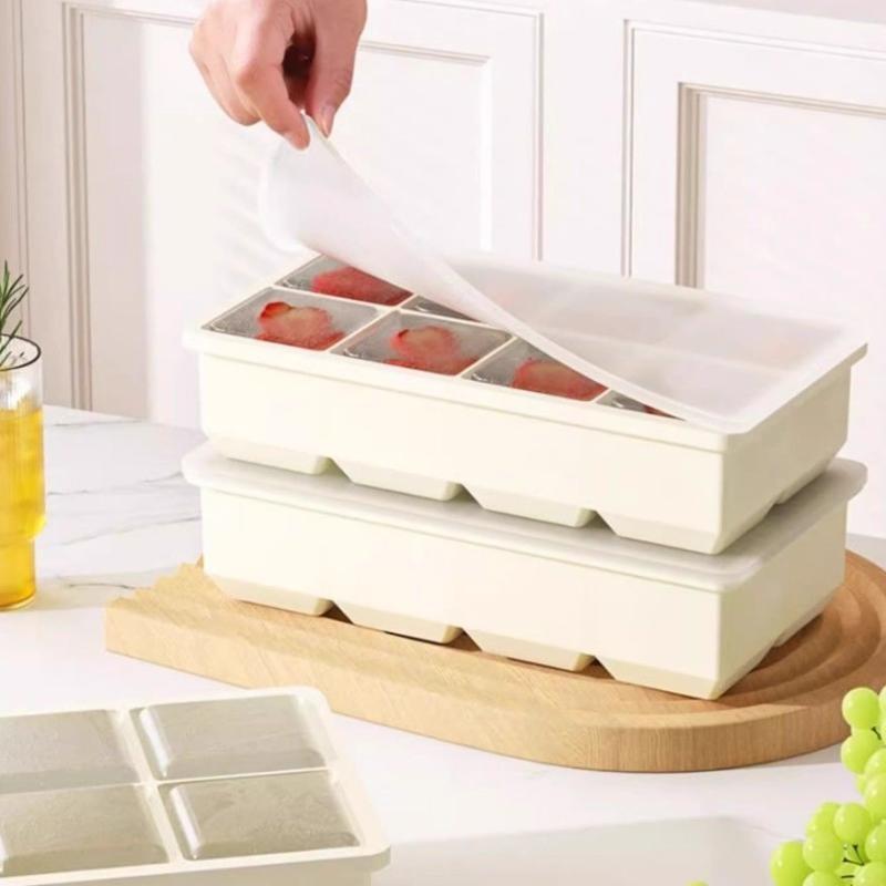Large Ice Cube Mold with Lid Stackable Soft Silicone Square Tray for Cocktails Camping Use