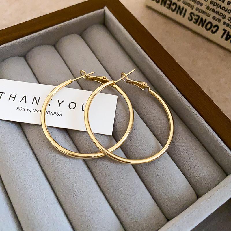 Gold French Simple Round Plain Ring Earrings Light Luxury Earrings Hong Kong Style Earrings