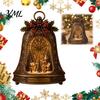 Holiday Shelf Display Christmas Village Infinity Bell Ornament, Vintage Glowing Rotating Snow Scene Decor Indoor Accessories with Angel Wreath Heart,