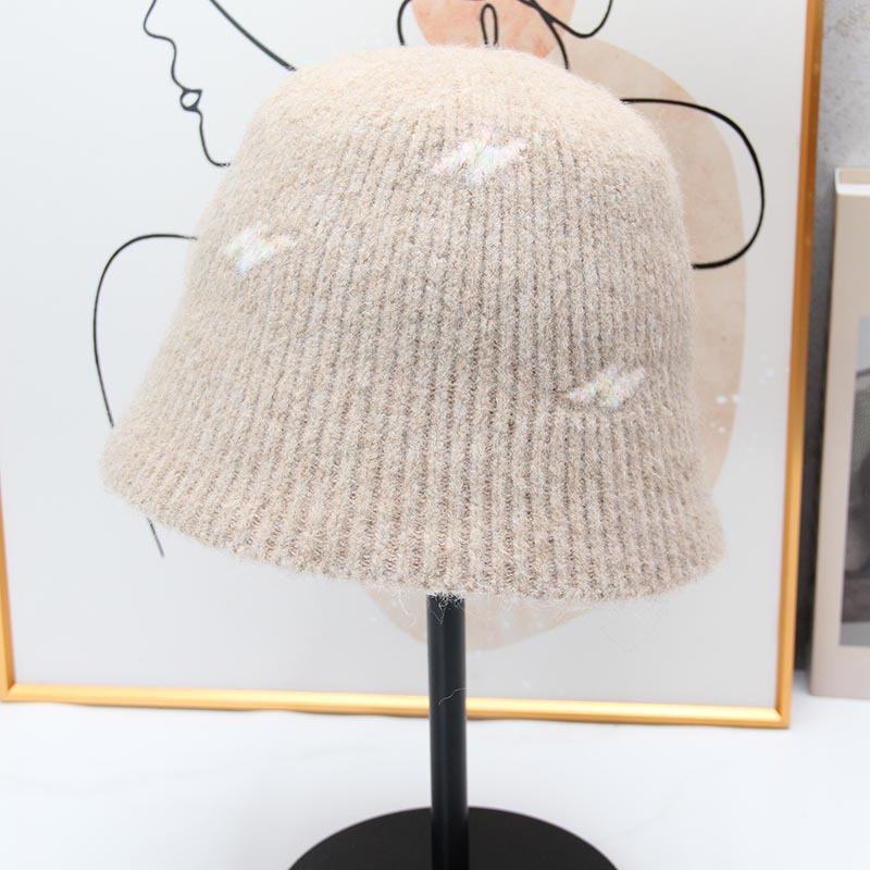 Jacquard knitted bucket hat women's autumn and winter soft waxy plush bucket hat showing small face versatile thermal basin hat cold hat