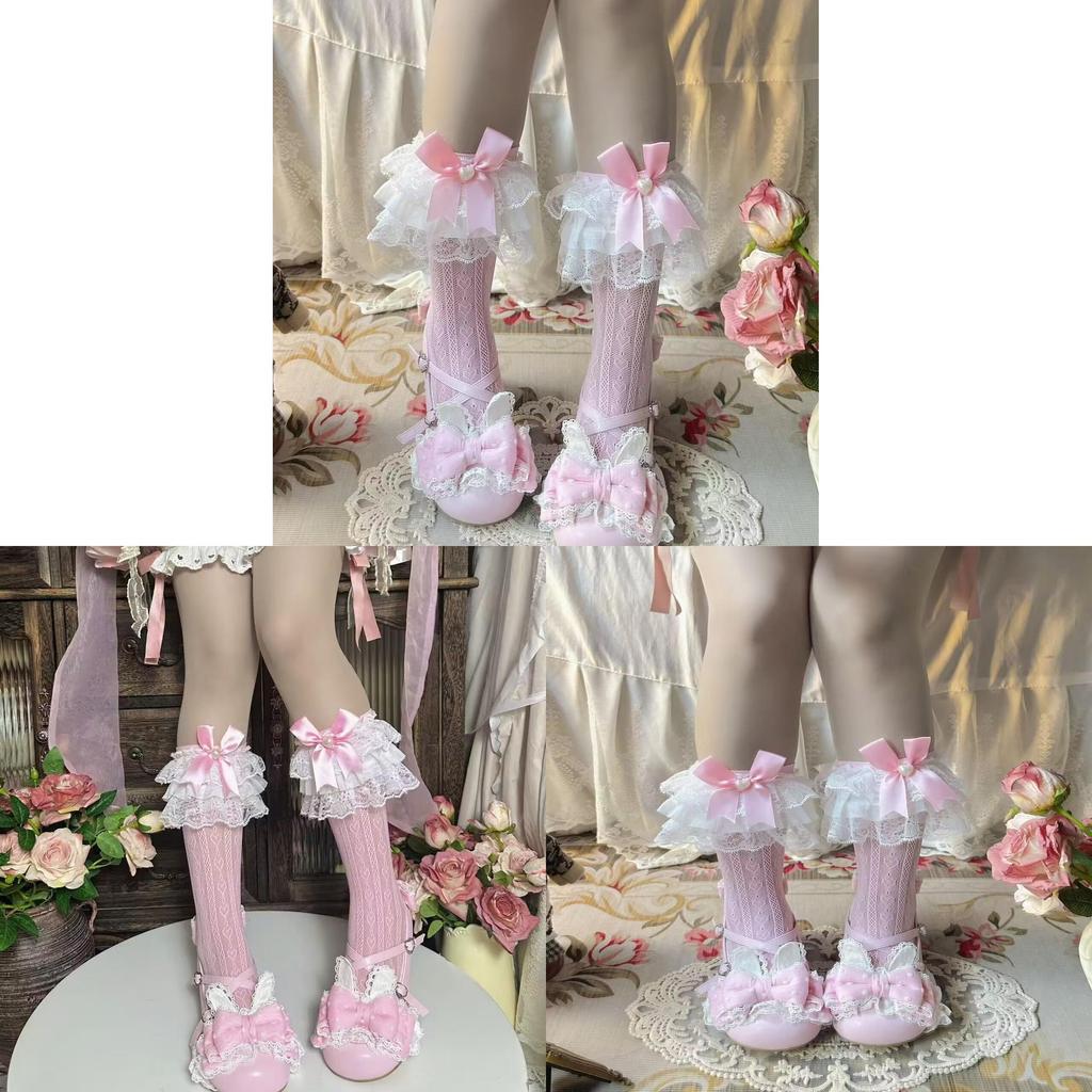 Lolita Girl Socks With Pearl Bowknot And Lace Embellishment For Summer Fashion