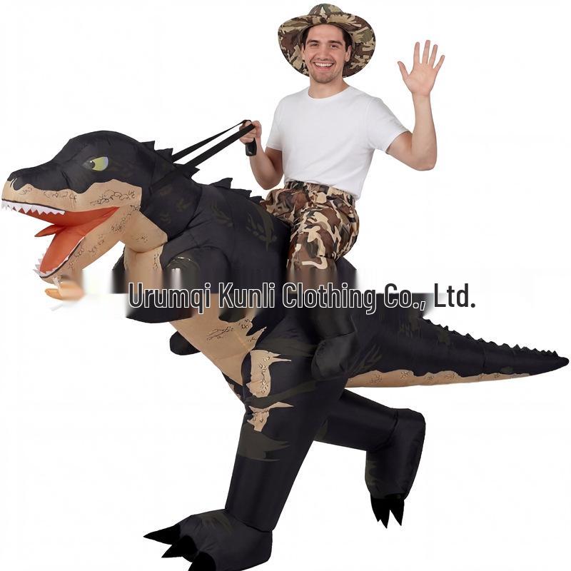 Adult Black Camo Dino Inflatable Suit - Kids T-Rex Ride-On Costume for Halloween, Festival, Carnival Fun