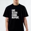 Programmer T-Shirt Eat Sleep Code Repeat, Web Coding IT Professional Black Unisex 100% Cotton Novelty Gift T-Top