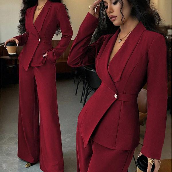 Costume d'automne pour femme, tempérament, mode, blazer à manches longues, pantalon droit, ensemble deux pièces haut et bas