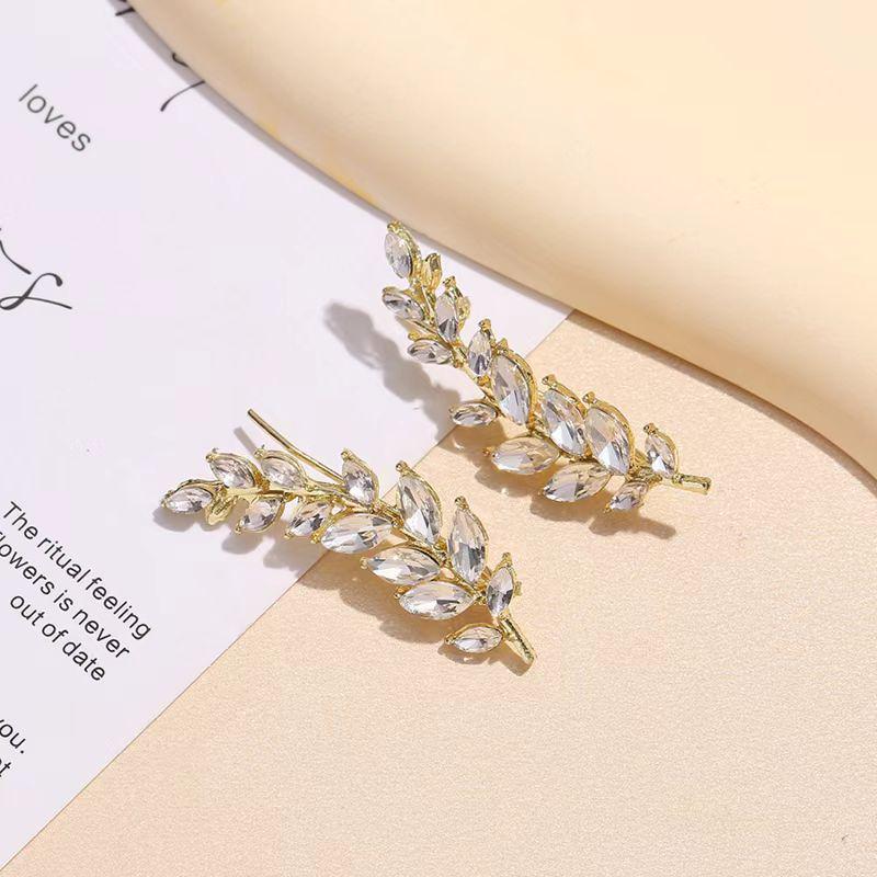 2025 Chic Zircon Wheat Ear Earrings: Luxe Design Ear Clips for Women