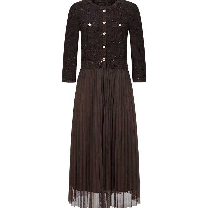 

Jiuzi Annakou Элегантное платье из плиссированной сетки, имитирующее костюм-двойку L