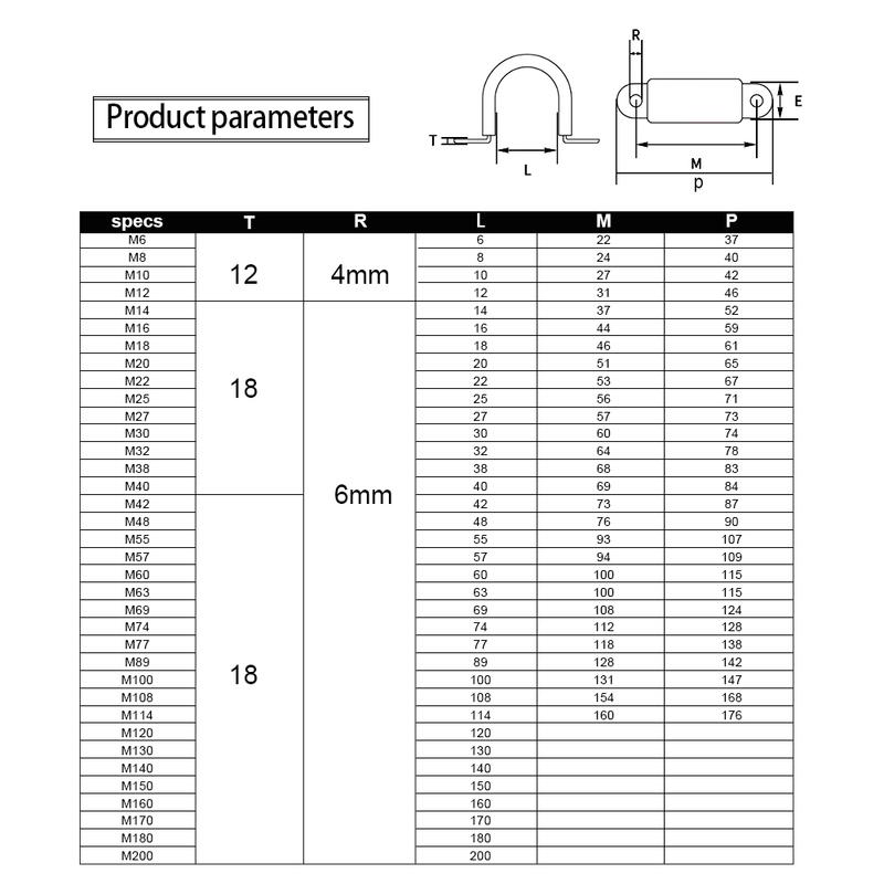 JUIDINTO 1/2/5pcs Rubber Lined P Clip Cable Mounting Wiring Hose Clamp 6-200mm Stainless Steel Cushion Pipe Clamp