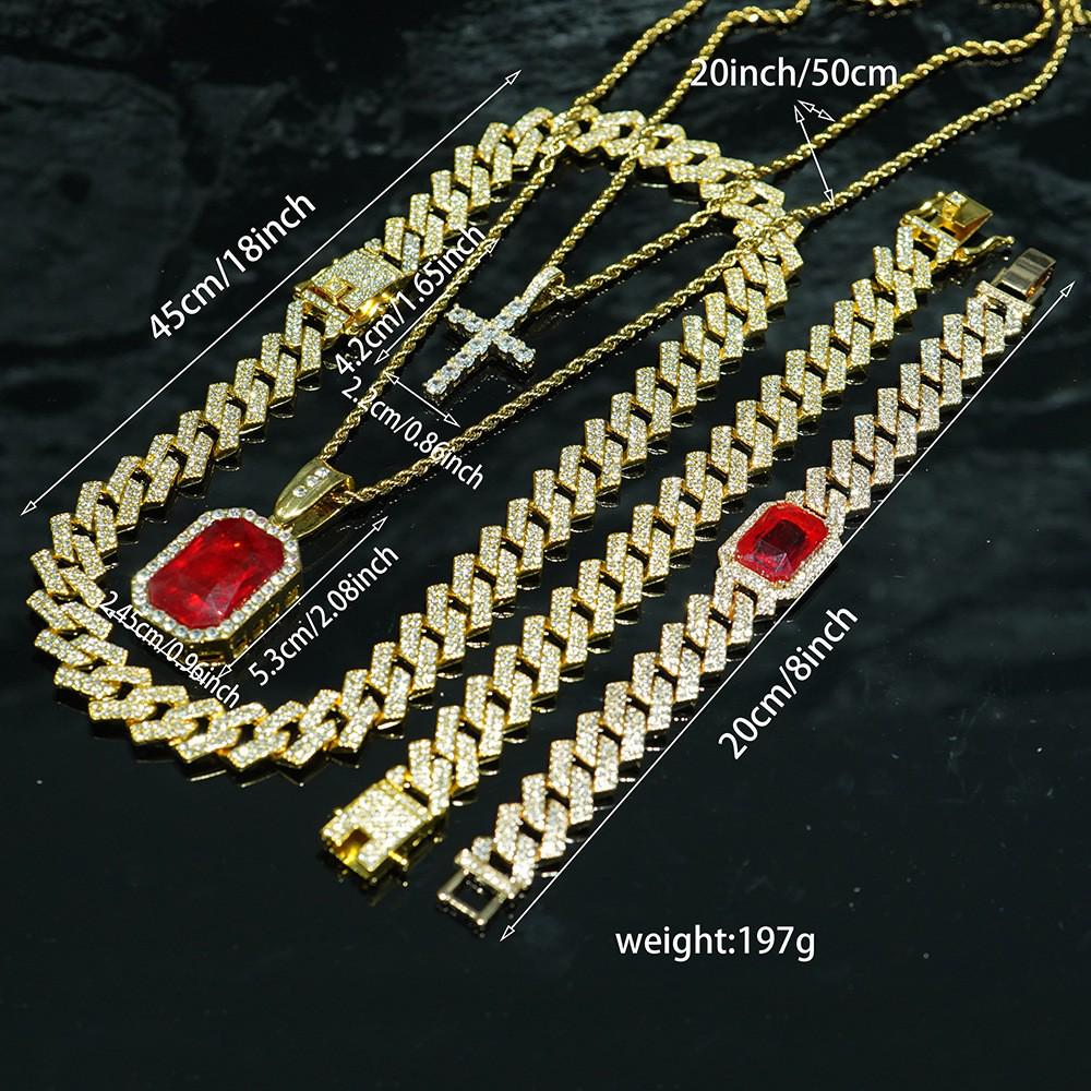 Европейский и Американский Хип-Хоп Драгоценный Камень Крест Подвеска Кубинская Цепь Ожерелье и Набор Браслетов