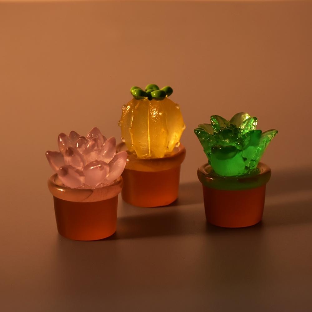 6 Night Light Mini Succulent Cactus Plants - Colorful Resin Fairy Garden Accessories, Cute Desktop Decoration, Suitable for Home
