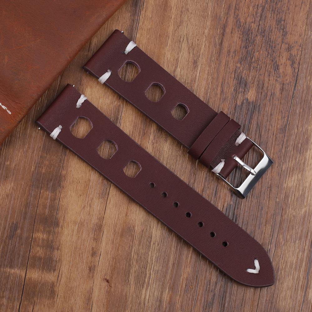 Vintage Leder Uhrenarmband 18mm 20mm 22mm 24mm Atmungsaktives Loch Handgenähtes Armband für Herren Damen Ersatz Handgelenkband