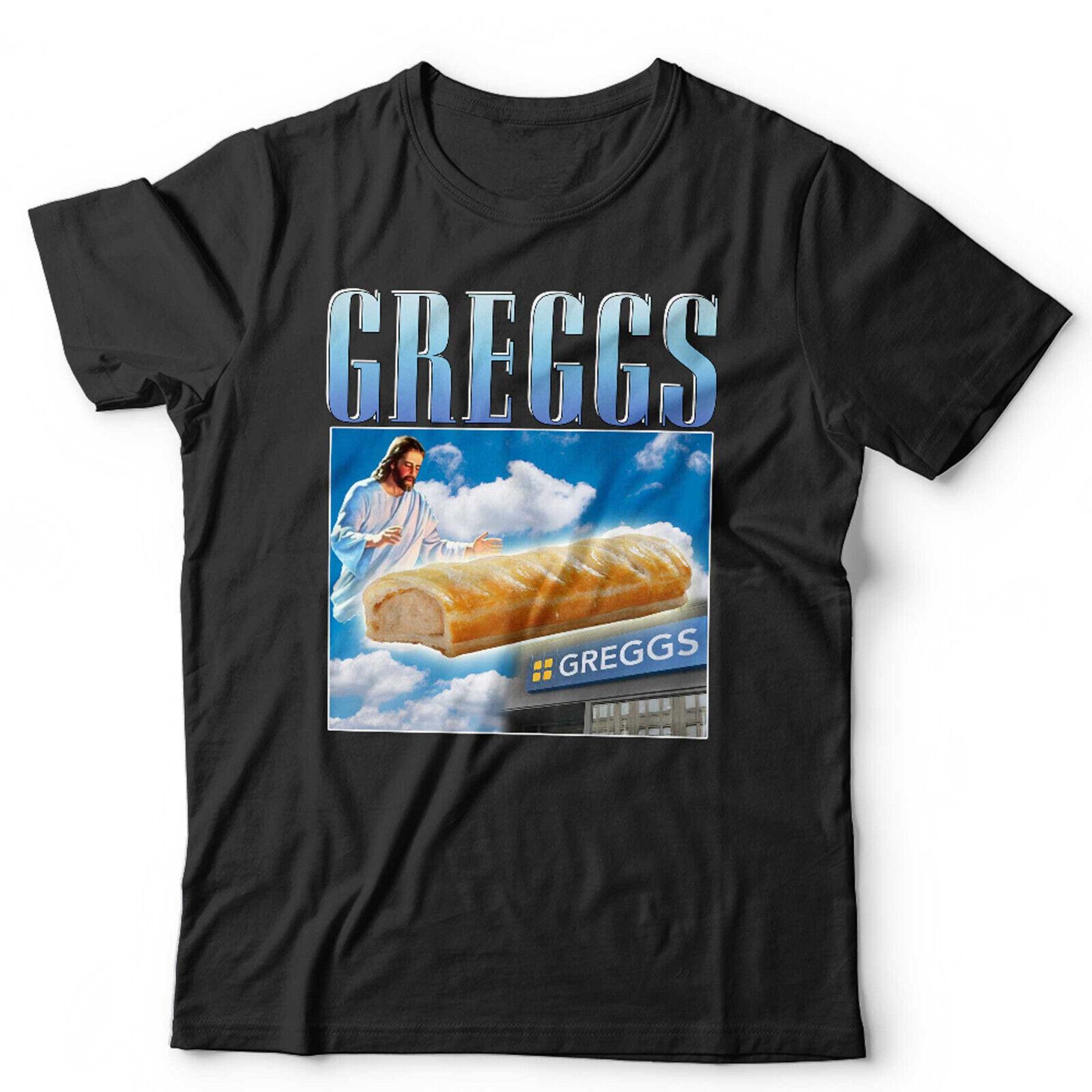 Greggs Tshirt Appreciation Unisex and Funny Sausage Roll Jesus Pasty Present M