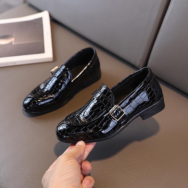 Zapatos de Cuero para Niños Moda Estudiantes Actuación Formal Mocasines para Niños Planos Negros Niños Casual Uniforme Escolar Zapatos de Tacón Bajo