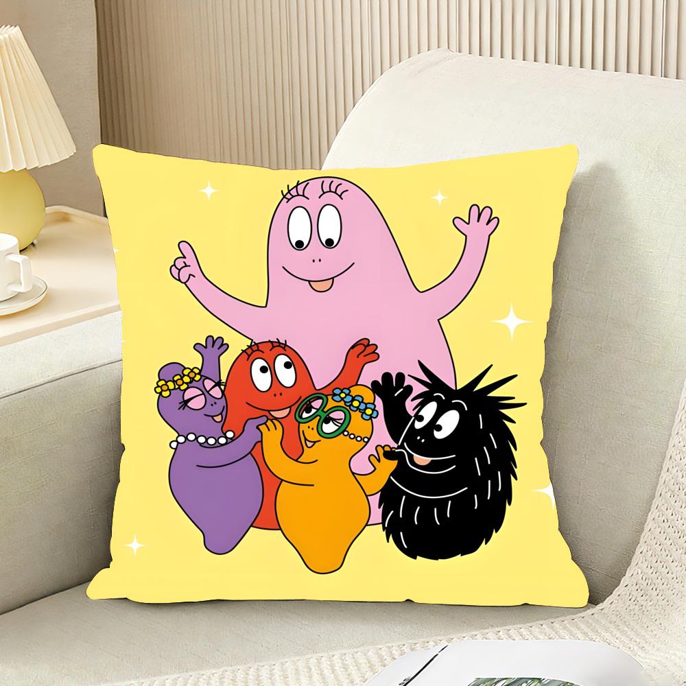 Cute Cartoon B-B-Barbapapas Cushion Cover Reversible Plush Pillow Cover For Car Sofa Bedroom Decorative Gift Pillowcase