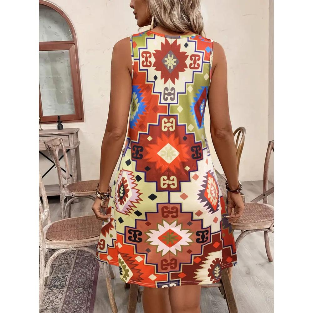 Short Dress for Women Plus Size Colorful Bright Triangle Geometric Dress