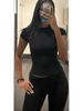 Women's Casual Workout Two-piece Set - Round Neck T-shirt & Low-waisted Flared Pants