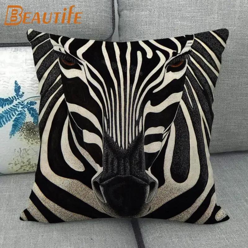 

45X45см Цвет Зебра Животное Наволочка Квадратная Молния Хлопок Лен Ткань Наволочки Спальня Дом Декоративные Подарок для Мальчиков Девочек 45x45cm 18x18in