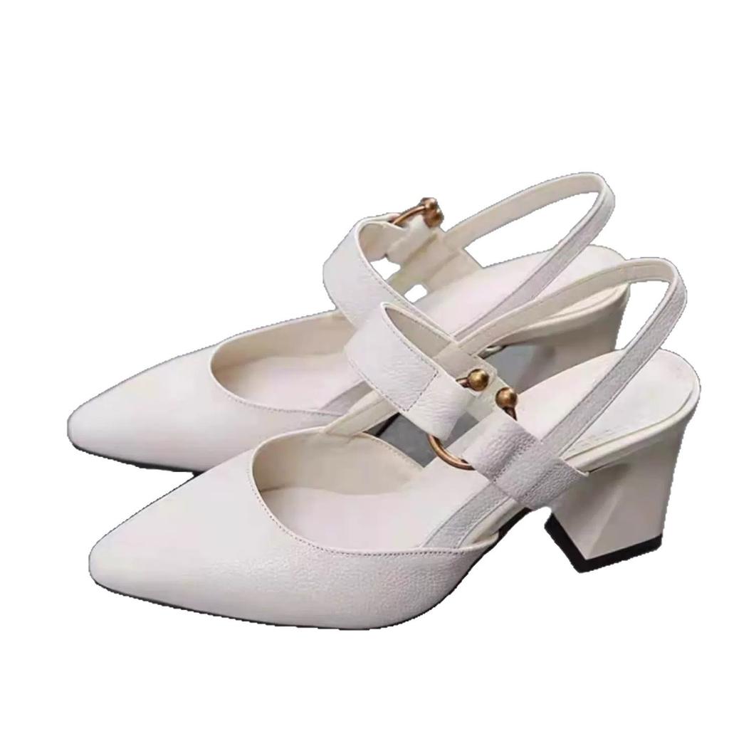 Pointed high-heeled bag head sandals women's summer new outer wear 2025 rear empty word with thick heel versatile single shoes
