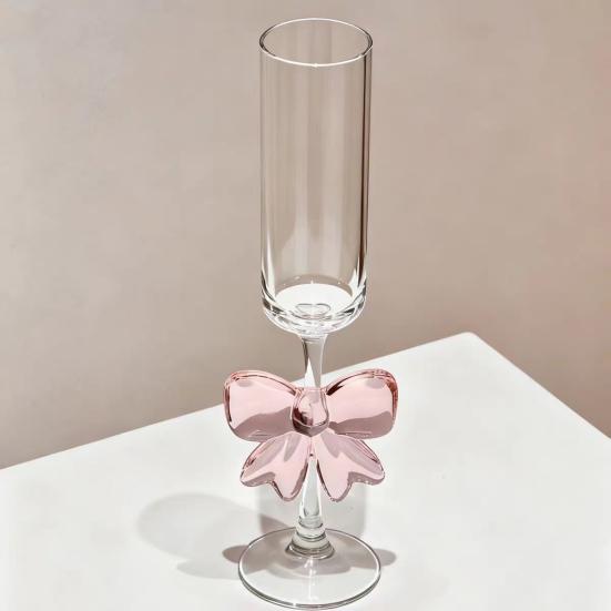 Yousheng Wine Glass Champagne Flutes with 3D Pink Butterfly Decoration Faux Crystal Glass Wedding Party Anniversary Wine Glasses