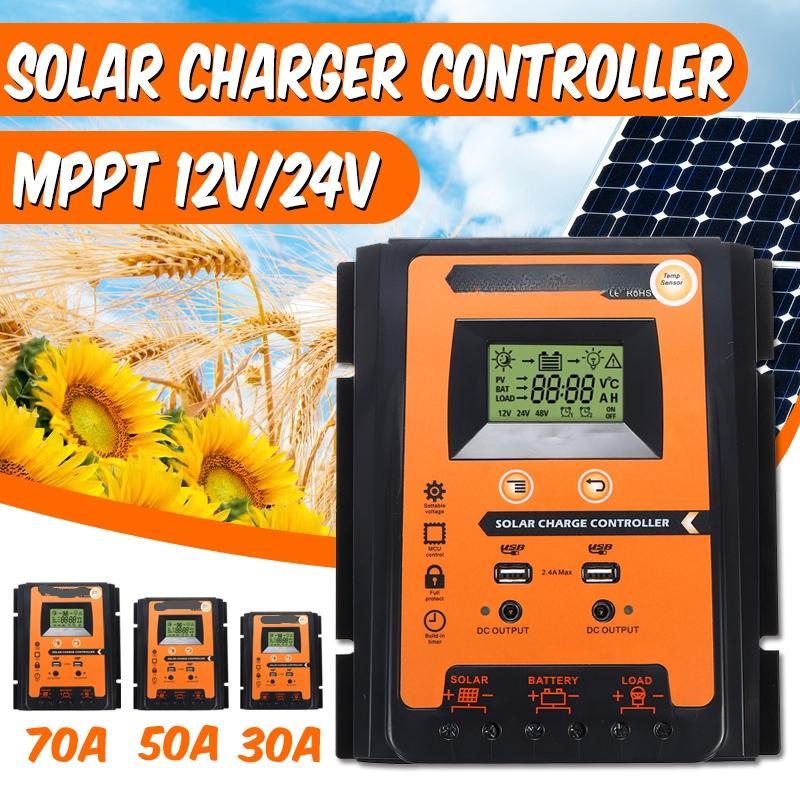 30A/50A/70A MPPT Контроллер заряда солнечной батареи Интеллектуальный Двойной USB ЖК-дисплей 12В/24В Регулятор заряда аккумулятора от солнечной панели 30A
