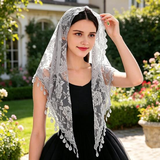 Fringed Lace Veil Shawl Tassel Style Veil Face-covering Headscarf Weddings Decoration Vintage