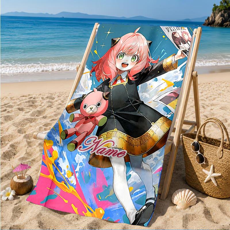 Custom Name Adventure Cute Anya Beach Towel Microfiber Beach Towel, Lightweight and Quick-Dry, for Summer Travel, Swimming Pool Gift