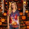 Women's V Neck Short Sleeve Work Top with Pockets Halloween Print Medical Uniform for Caregivers and Healthcare Professionals