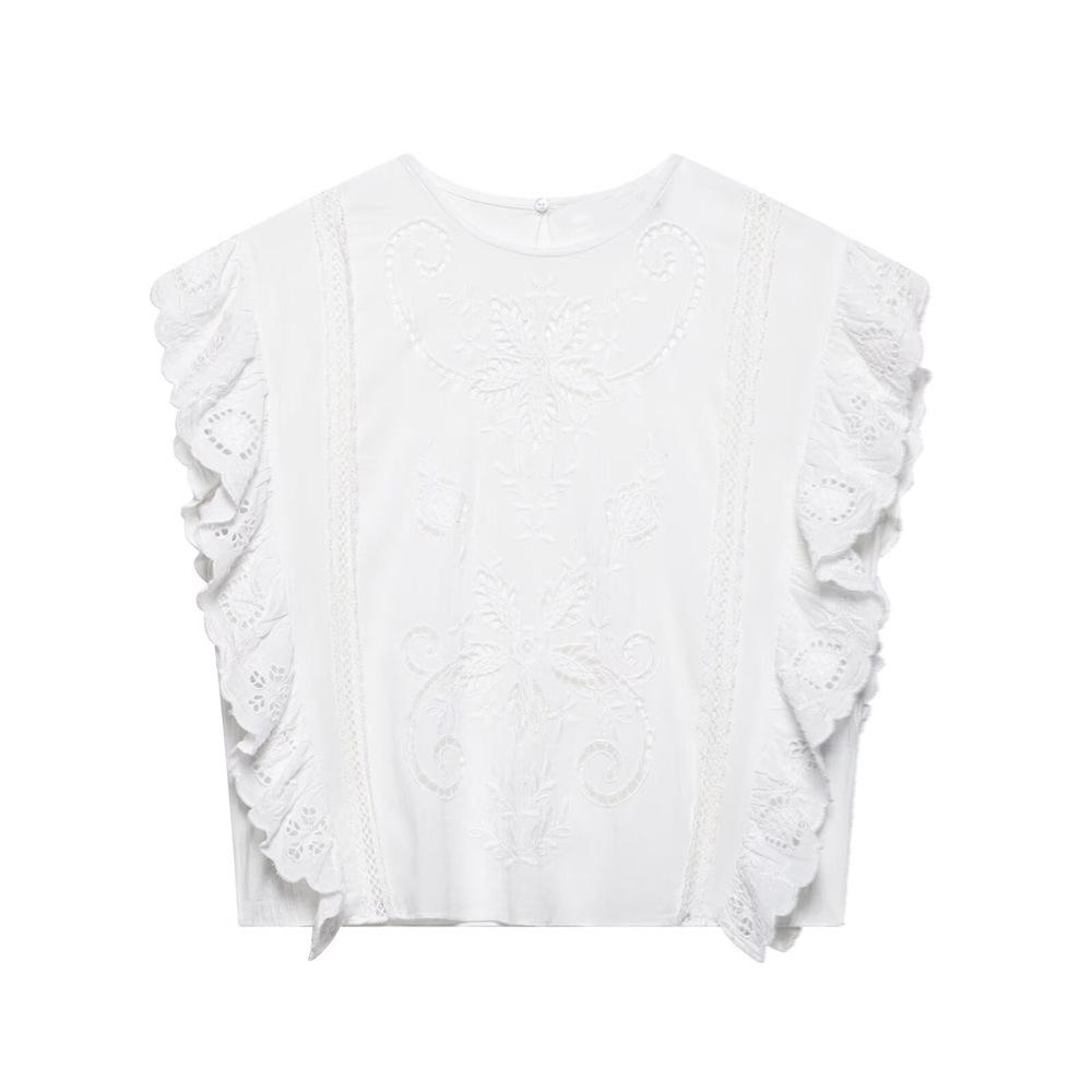 

Spring/Summer 2025 Women s Sweet Embroidered Round Neck Top L белый