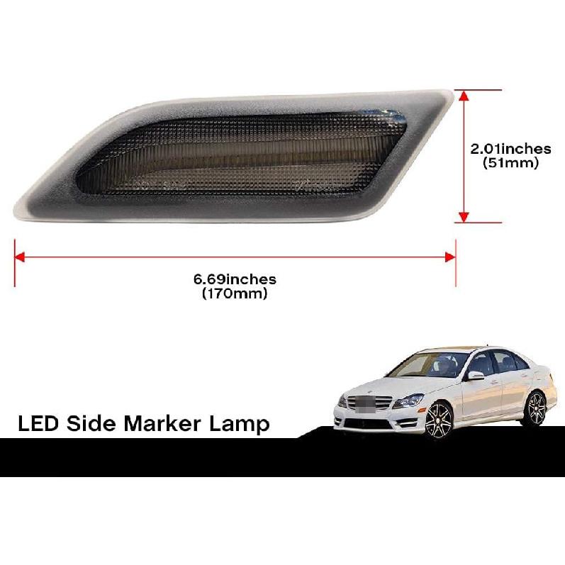 NJSBYL Smoke Lens White Full LED Front Side Marker Light Kit for 2012 2013 2014 Mercedes Benz Pre-LCI W204 LCI C250 C300 C350 C63 AMG Coupe Base