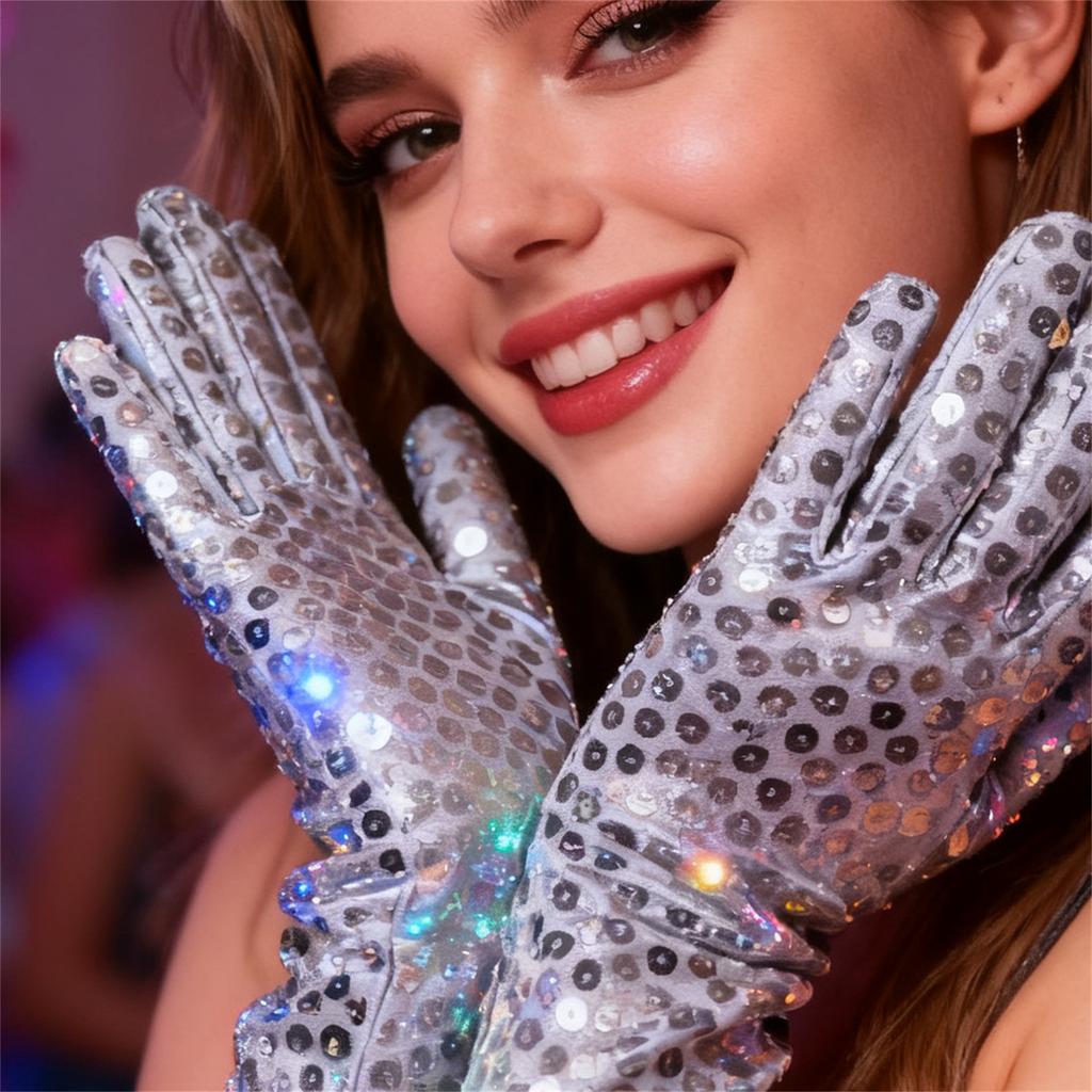 Zilveren Glanzende Netten Handschoenen Sprankelende Dans Kostuum Accessoires voor Podium Optreden Feest Outfit Halloween Cosplay Dames