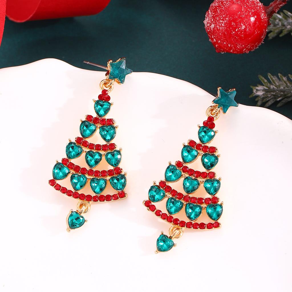 Colorful Zircon Christmas Tree Earrings for Women Fashion Red Green Crystal Tree Pendant Earring New Year Holiday Jewelry Gifts