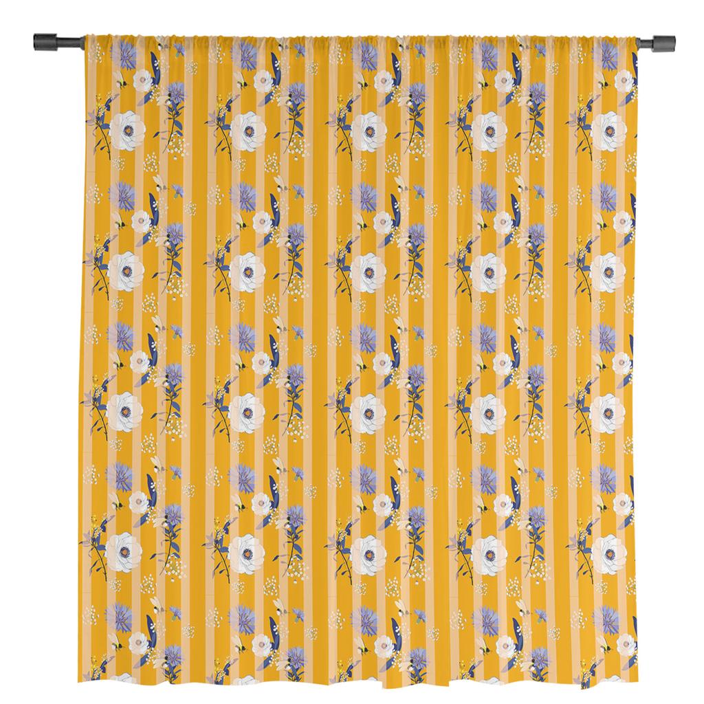 Blumen Laub Linien Transparente Vorhänge für Wohnzimmer Schlafzimmer Kinderzimmer Tüll Fensterdekoration Vorhänge