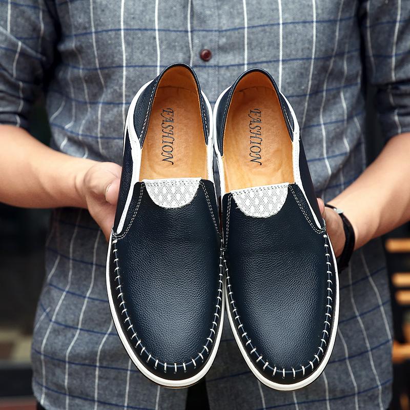 Summer Breathable Antiskid Men Leather Casual Shoes Luxury Brand Genuine Leather Loafers Handmade Soft Moccasins Driving Shoes