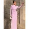 Women's Summer New Product Fashion Temperament Slim Pleated Zipper Crew Neck Long-sleeved Dress