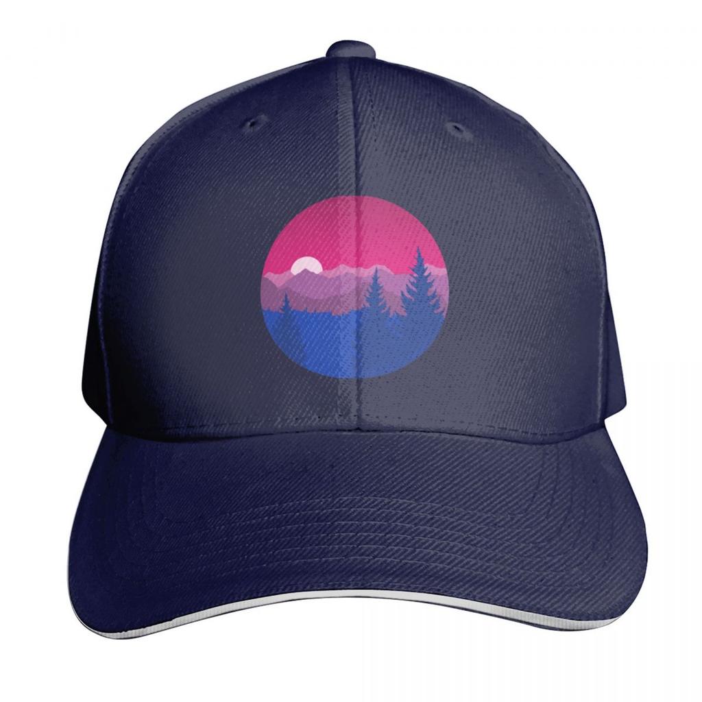Subtle Bisexual Pride Flag Mountainscape Baseball Cap Unisexs Big Size Hat Mountaineering Western Hat Sunscreen Golf Women Unisexs